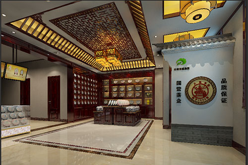 奈曼古朴典雅的中式茶叶店大堂设计效果图